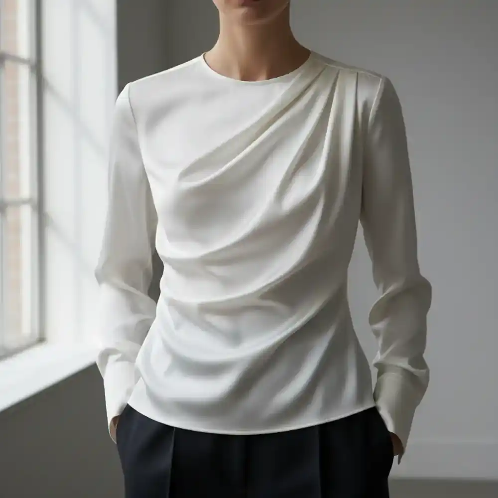 Elegant draping on a tailored blouse